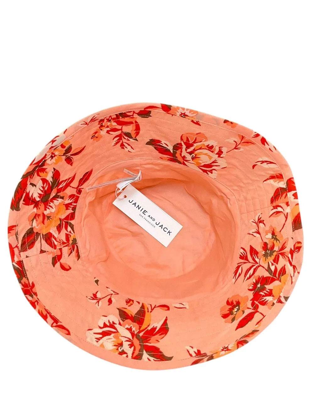 Janie and Jack Peach and Red Floral Bucket Hat Size 4-5years NWT